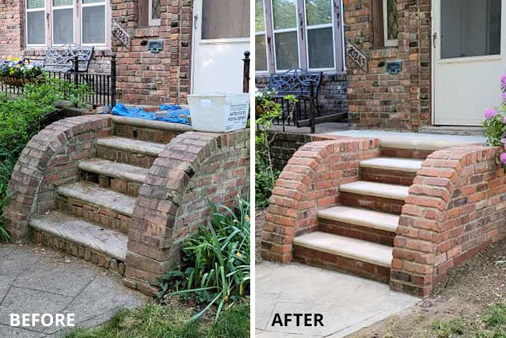 Brick Steps Repaired Before and After