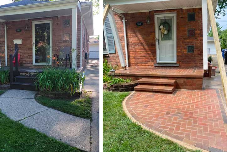 Before and After Repair of Brick Patio in Michigan